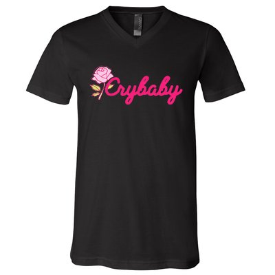 Crybaby Rose Cry Baby Kawaii Hipster Soft Girl Slogan V-Neck T-Shirt