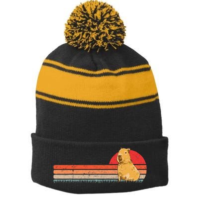 Capybara Retro Capybara Vintage Stripe Pom Pom Beanie