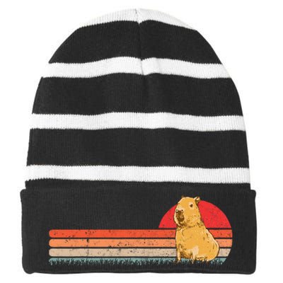 Capybara Retro Capybara Vintage Striped Beanie with Solid Band