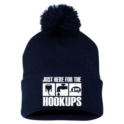 Camping Rv Caravan Motorhome Just Here For The Hookups Pom Pom 12in Knit Beanie