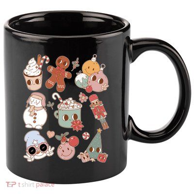 Cute Retro Cartoon Christmas Characters 11oz C Handle Ceramic Mug