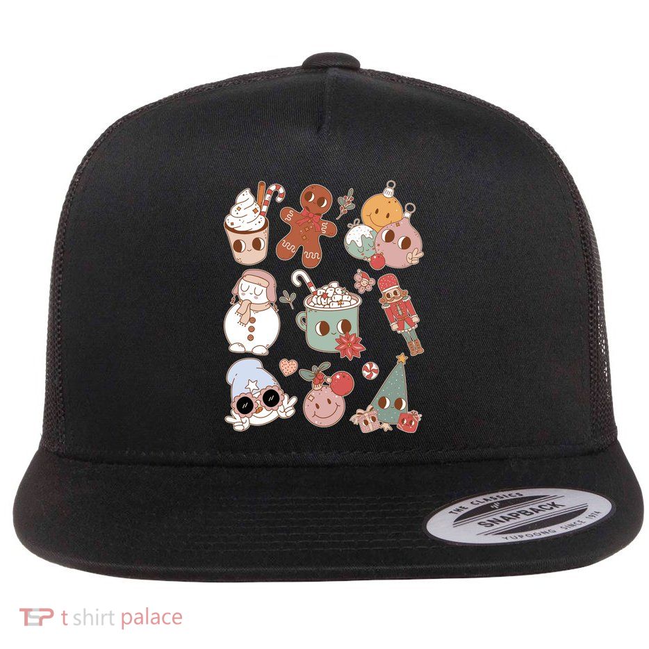 Cute Retro Cartoon Christmas Characters Flatbill Hat