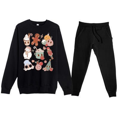 Cute Retro Cartoon Christmas Characters Premium Crewneck Sweatsuit Set