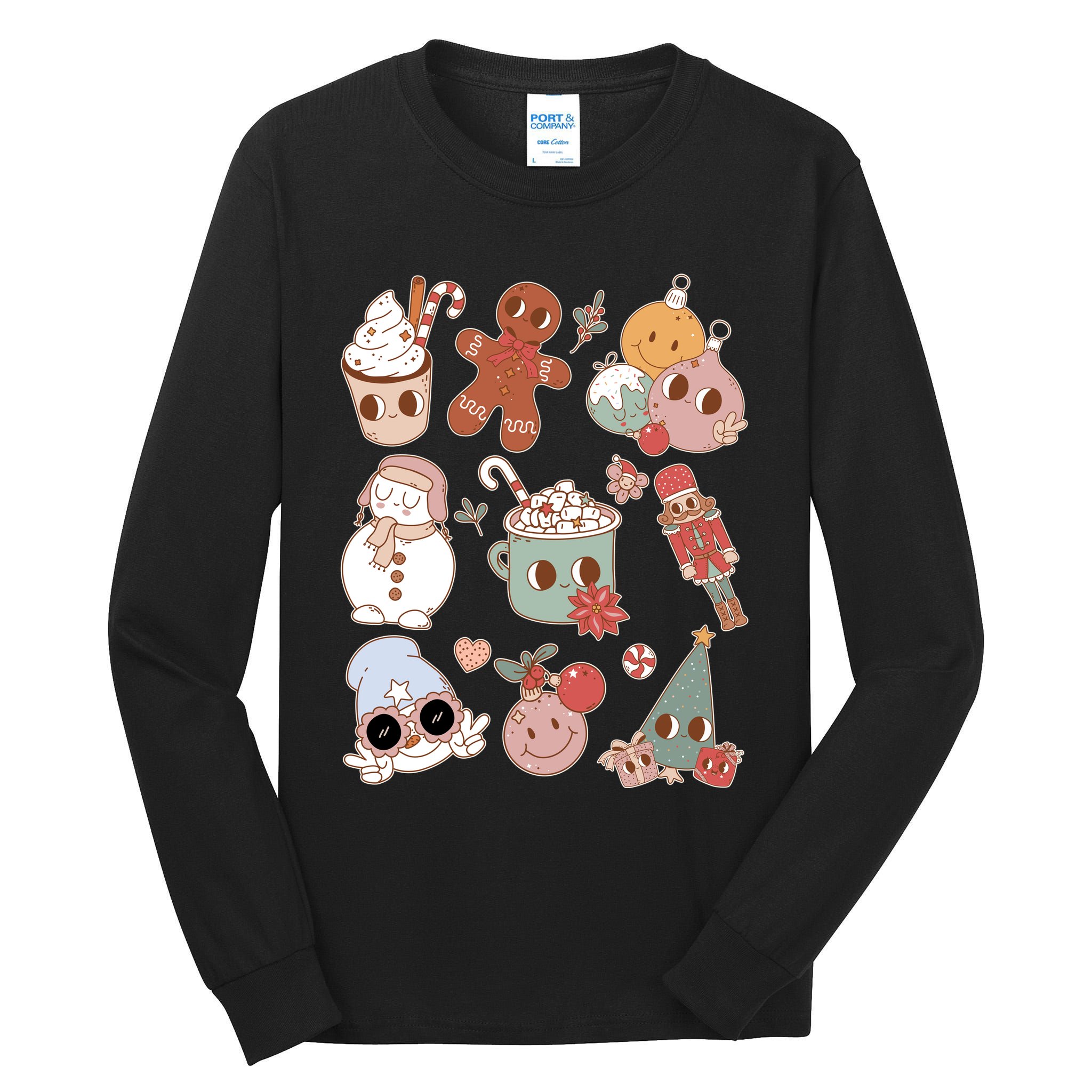 Cute Retro Cartoon Christmas Characters Tall Long Sleeve T-Shirt