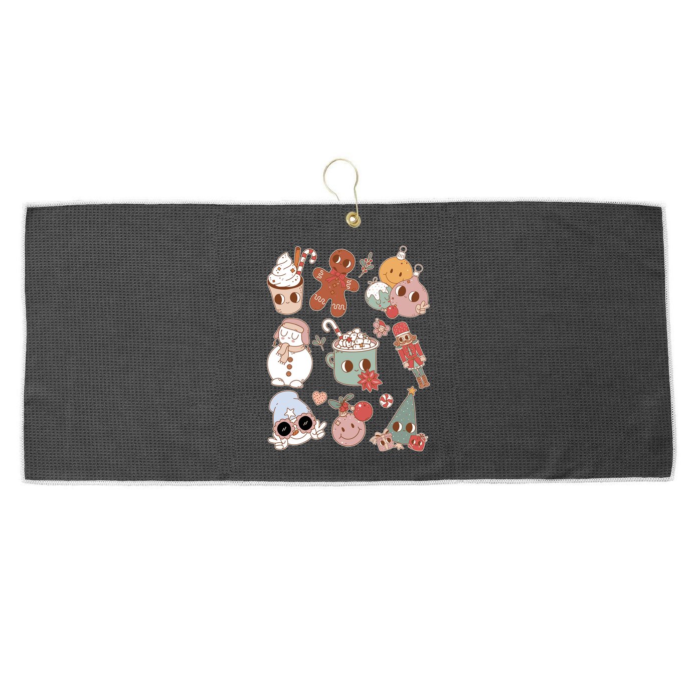 Cute Retro Cartoon Christmas Characters Large Microfiber Waffle Golf Towel