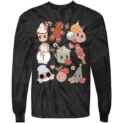 Cute Retro Cartoon Christmas Characters Tie-Dye Long Sleeve Shirt