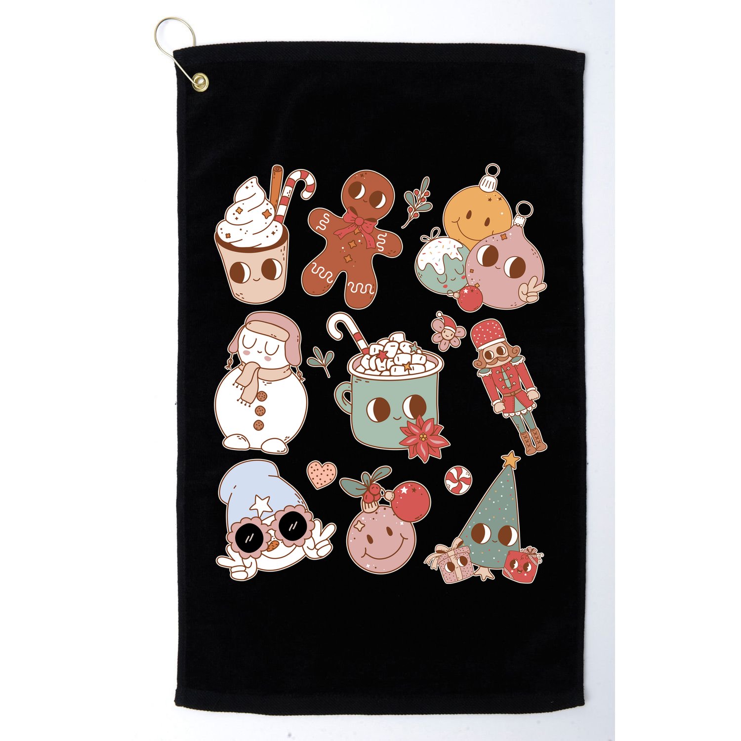Cute Retro Cartoon Christmas Characters Golf Towel