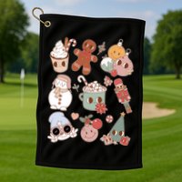 Cute Retro Cartoon Christmas Characters Golf Towel