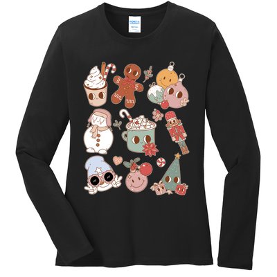 Cute Retro Cartoon Christmas Characters Ladies Long Sleeve Shirt