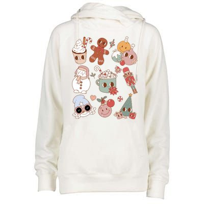 Cute Retro Cartoon Christmas Characters Womens Funnel Neck Pullover Hood