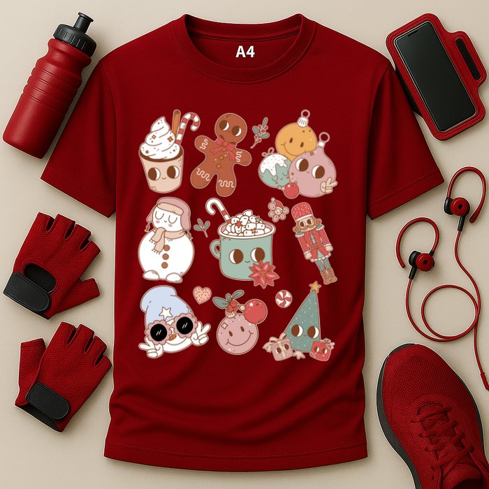 Cute Retro Cartoon Christmas Characters Cooling Performance Crew T-Shirt