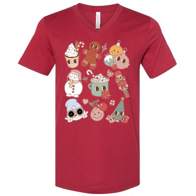 Cute Retro Cartoon Christmas Characters V-Neck T-Shirt