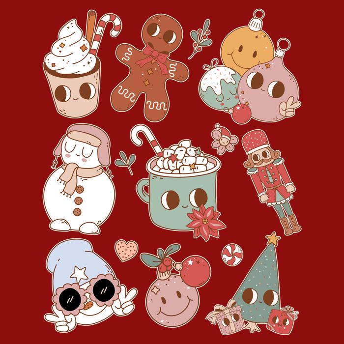 Cute Retro Cartoon Christmas Characters Premium T-Shirt