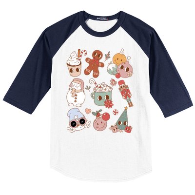 Cute Retro Cartoon Christmas Characters Baseball Sleeve Shirt