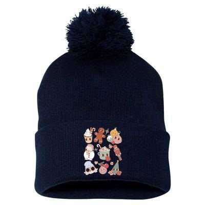 Cute Retro Cartoon Christmas Characters Pom Pom 12in Knit Beanie