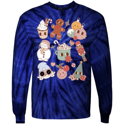 Cute Retro Cartoon Christmas Characters Tie-Dye Long Sleeve Shirt