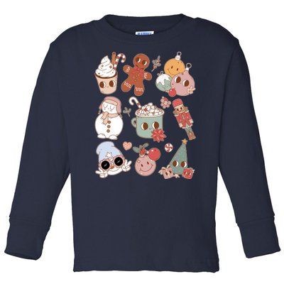 Cute Retro Cartoon Christmas Characters Toddler Long Sleeve Shirt