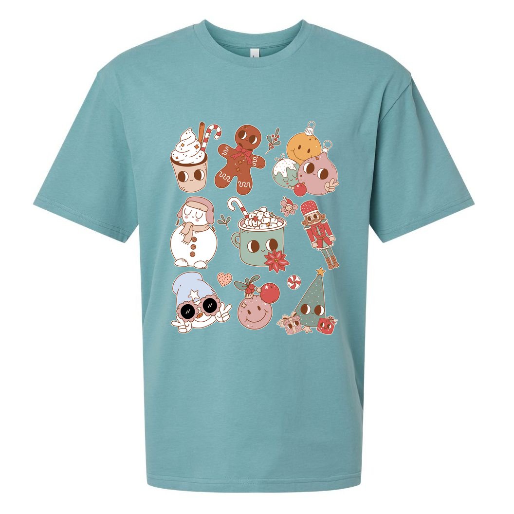 Cute Retro Cartoon Christmas Characters Sueded Cloud Jersey T-Shirt