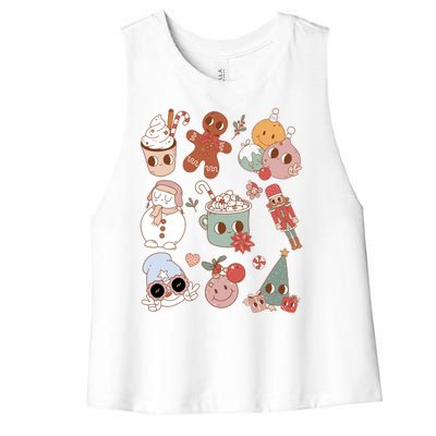 Cute Retro Cartoon Christmas Characters Women's Racerback Cropped Tank