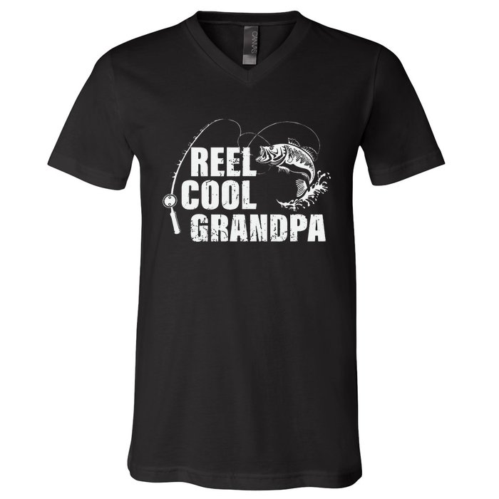 Cute Reel Cool Grandpa Design With Fish And Fishing Rod V-Neck T-Shirt