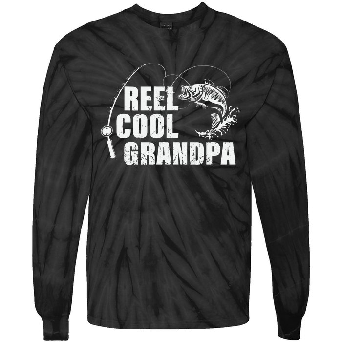 Cute Reel Cool Grandpa Design With Fish And Fishing Rod Tie-Dye Long Sleeve Shirt