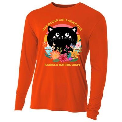 Cute Retro Childless Cat Ladies For Kamala Harris 2024 Election Cooling Performance Long Sleeve Crew