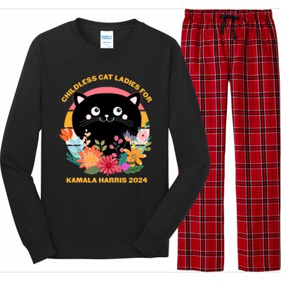 Cute Retro Childless Cat Ladies For Kamala Harris 2024 Election Long Sleeve Pajama Set