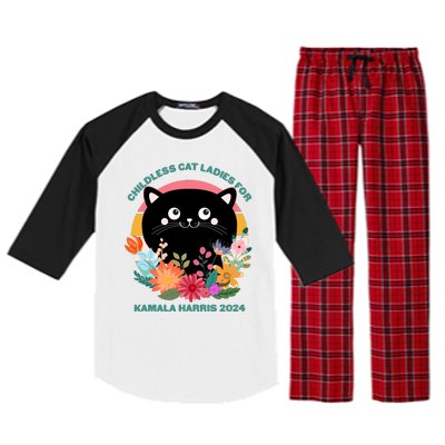 Cute Retro Childless Cat Ladies For Kamala Harris 2024 Election Raglan Sleeve Pajama Set