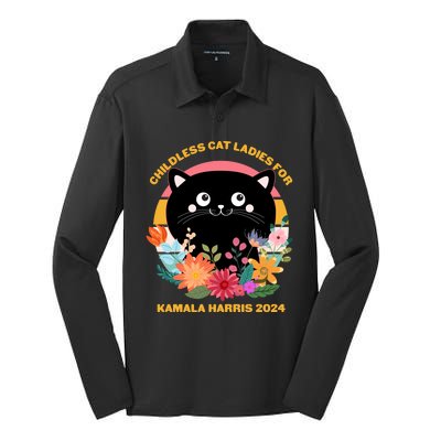 Cute Retro Childless Cat Ladies For Kamala Harris 2024 Election Silk Touch Performance Long Sleeve Polo