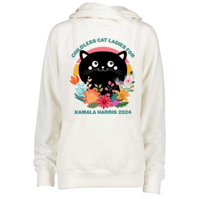 Cute Retro Childless Cat Ladies For Kamala Harris 2024 Election Womens Funnel Neck Pullover Hood