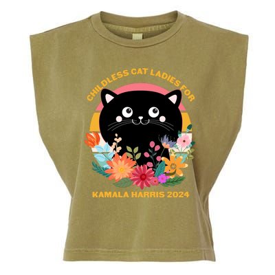 Cute Retro Childless Cat Ladies For Kamala Harris 2024 Election Garment-Dyed Women's Muscle Tee