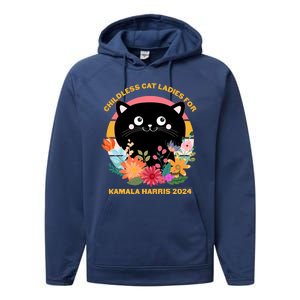 Cute Retro Childless Cat Ladies For Kamala Harris 2024 Election Performance Fleece Hoodie