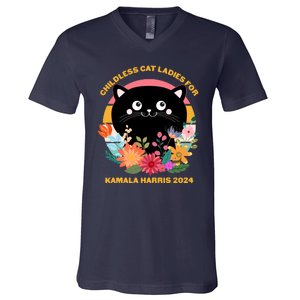 Cute Retro Childless Cat Ladies For Kamala Harris 2024 Election V-Neck T-Shirt