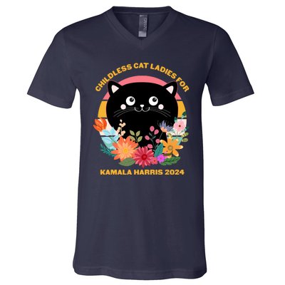 Cute Retro Childless Cat Ladies For Kamala Harris 2024 Election V-Neck T-Shirt