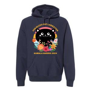 Cute Retro Childless Cat Ladies For Kamala Harris 2024 Election Premium Hoodie