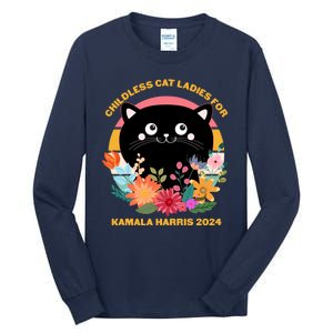 Cute Retro Childless Cat Ladies For Kamala Harris 2024 Election Tall Long Sleeve T-Shirt