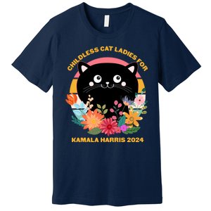 Cute Retro Childless Cat Ladies For Kamala Harris 2024 Election Premium T-Shirt