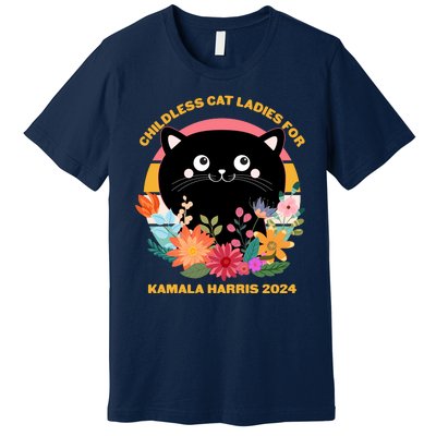 Cute Retro Childless Cat Ladies For Kamala Harris 2024 Election Premium T-Shirt