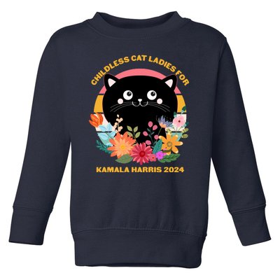 Cute Retro Childless Cat Ladies For Kamala Harris 2024 Election Toddler Sweatshirt