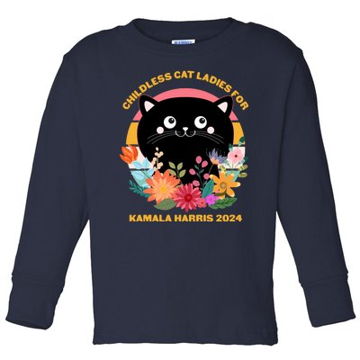 Cute Retro Childless Cat Ladies For Kamala Harris 2024 Election Toddler Long Sleeve Shirt