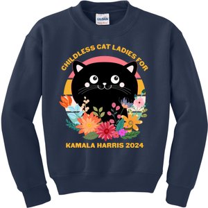 Cute Retro Childless Cat Ladies For Kamala Harris 2024 Election Kids Sweatshirt