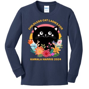 Cute Retro Childless Cat Ladies For Kamala Harris 2024 Election Kids Long Sleeve Shirt