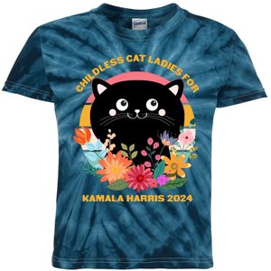 Cute Retro Childless Cat Ladies For Kamala Harris 2024 Election Kids Tie-Dye T-Shirt