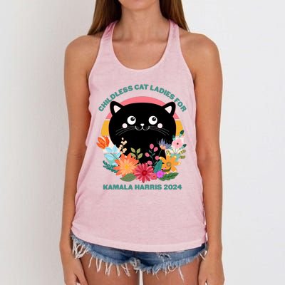 Cute Retro Childless Cat Ladies For Kamala Harris 2024 Election Women's Knotted Racerback Tank