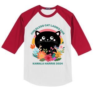 Cute Retro Childless Cat Ladies For Kamala Harris 2024 Election Kids Colorblock Raglan Jersey