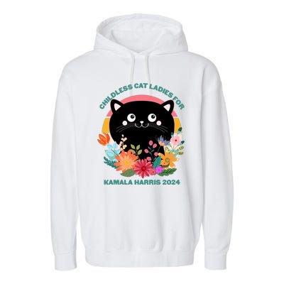 Cute Retro Childless Cat Ladies For Kamala Harris 2024 Election Garment-Dyed Fleece Hoodie