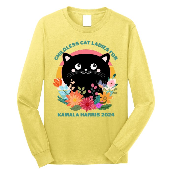 Cute Retro Childless Cat Ladies For Kamala Harris 2024 Election Long Sleeve Shirt