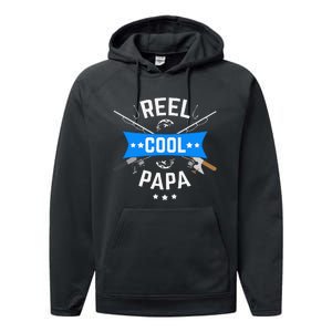 Cute Reel Cool Papa Cute Fishing Dad Birthday Gift Performance Fleece Hoodie