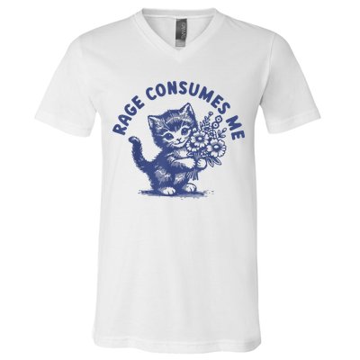 Cat Rage Consumes Me V-Neck T-Shirt