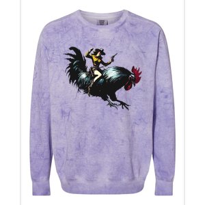 Cowgirl Riding Chicken Funny Retro Rodeo Rooster Colorblast Crewneck Sweatshirt